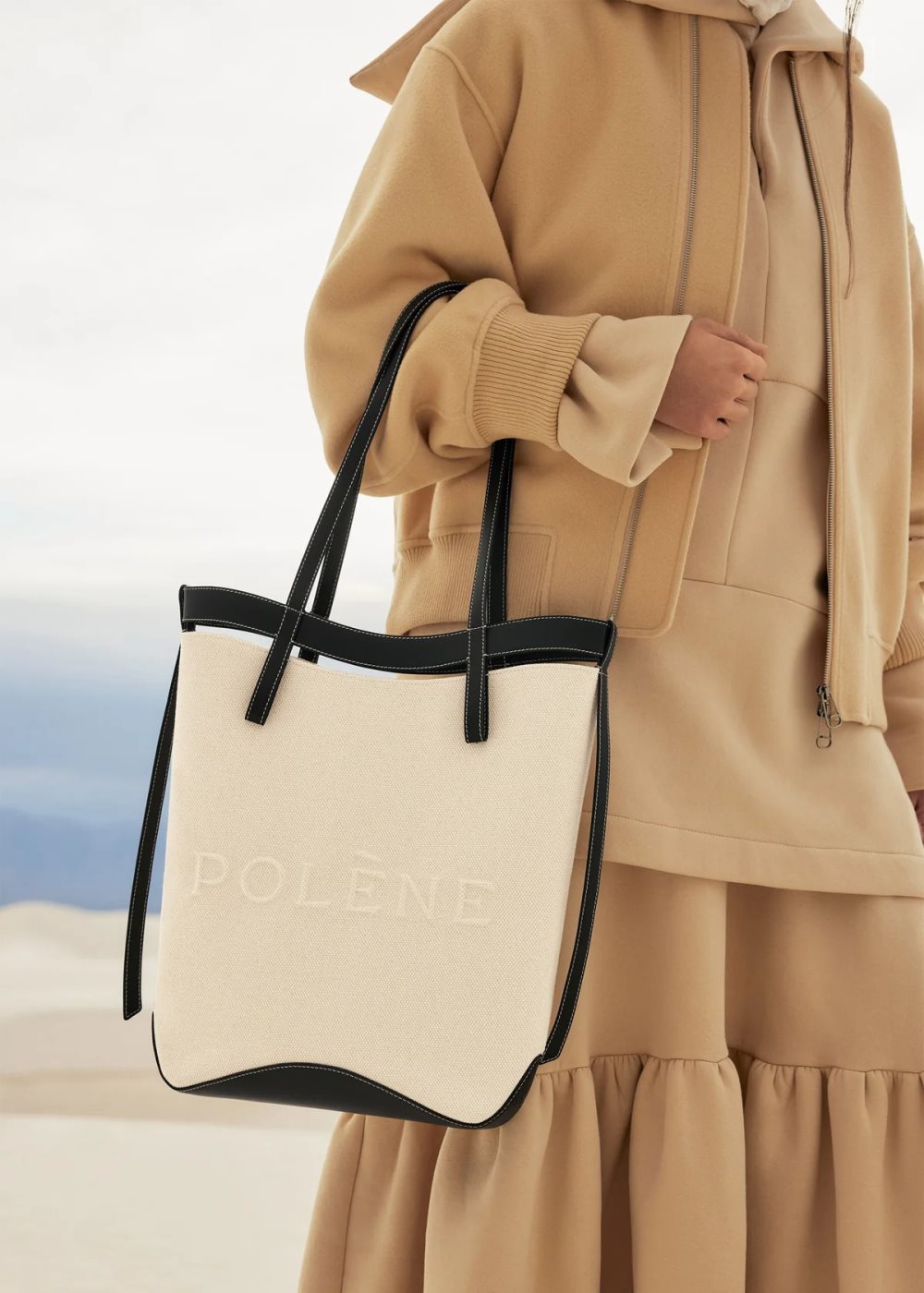 Polene Ilo Tote Veske Beige Svarte | NORGE 246VKF